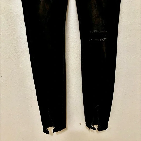 Forever 21 Black Super High Waisted Distressed Skinny Split Hem Denim Jeans - Picture 5 of 8